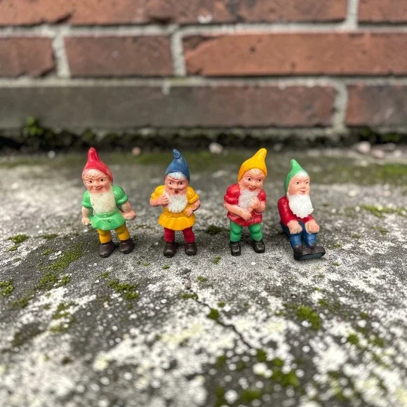 Vintage Miniature Garden Gnome Figurines Set of 4 Colorful Fairy Garden Decor 2" - Picture 1 of 4